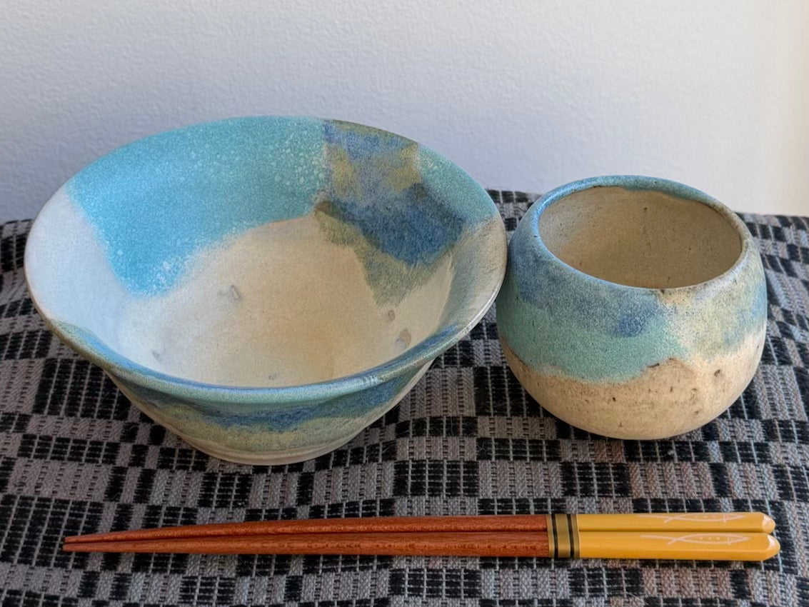 Ocean from Above - Ramen bowl and cup set